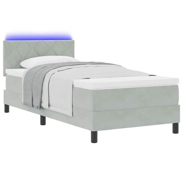 vidaXL LED Boxspringbett mit Matratze Hellgrau 90 x 190 cm Samt