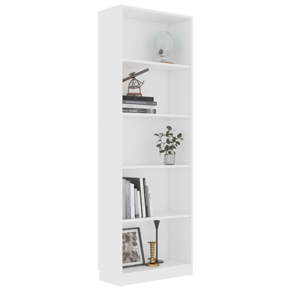 vidaXL Bücherregal 5 Fächer Weiß 60x24x175 cm Holzwerkstoff