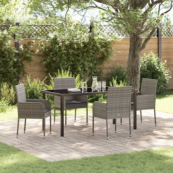 vidaXL Garten Essgruppe mit Kissen 5 pcs Grau Poly-Rattan