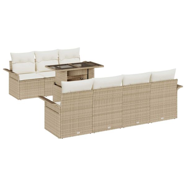 vidaXL Gartensofa-set mit Kissen mit Speicher 8 pcs Beige Poly Rattan