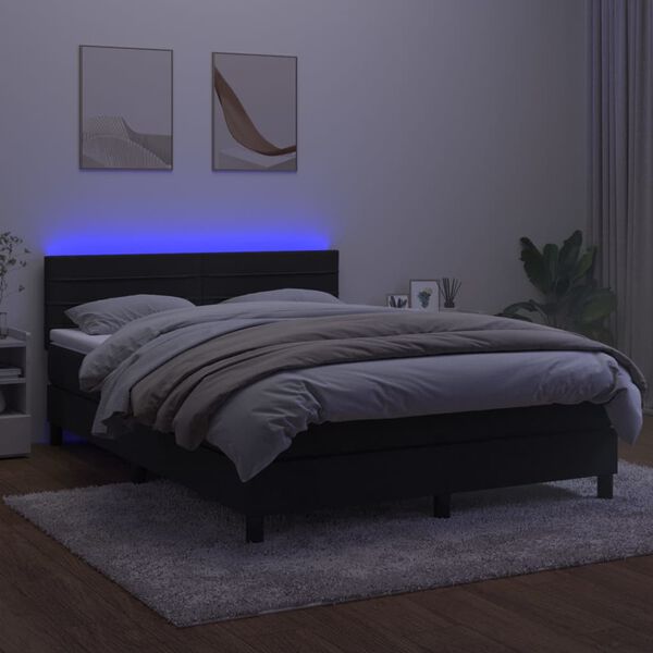 vidaXL Boxspringbett mit Matratze & LED Schwarz 140x200 cm Samt