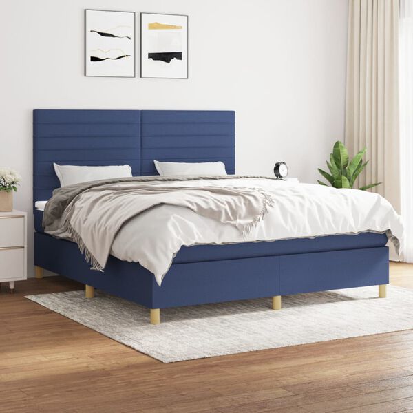 vidaXL Boxspringbett mit Matratze Blau 180x200 cm Stoff