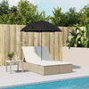 vidaXL Doppel-Sonnenliege mit Kissen & Sonnenschirm Beige Poly Rattan