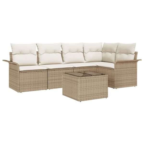 vidaXL Gartensofa-set mit Kissen 6 pcs Beige Poly-Rattan