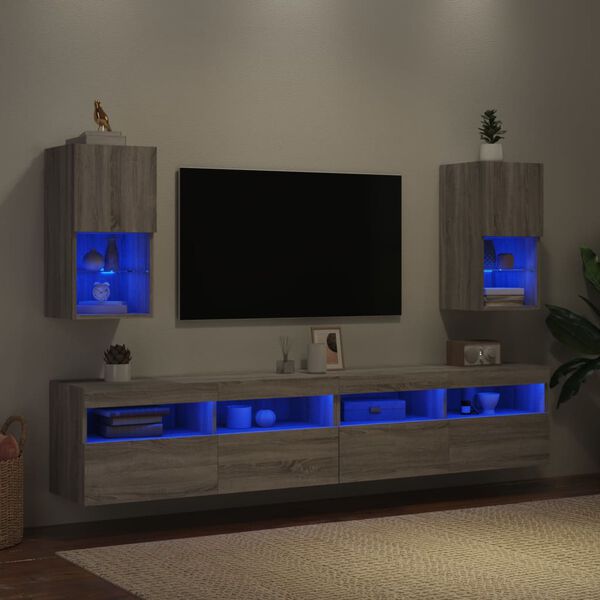 vidaXL TV-Schr&auml;nke mit LED-Leuchten 2 Stk. Grau Sonoma 30,5x30x60 cm