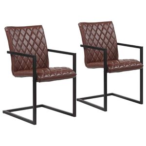 vidaXL Freischwinger 2 Stk. Braun Echtleder