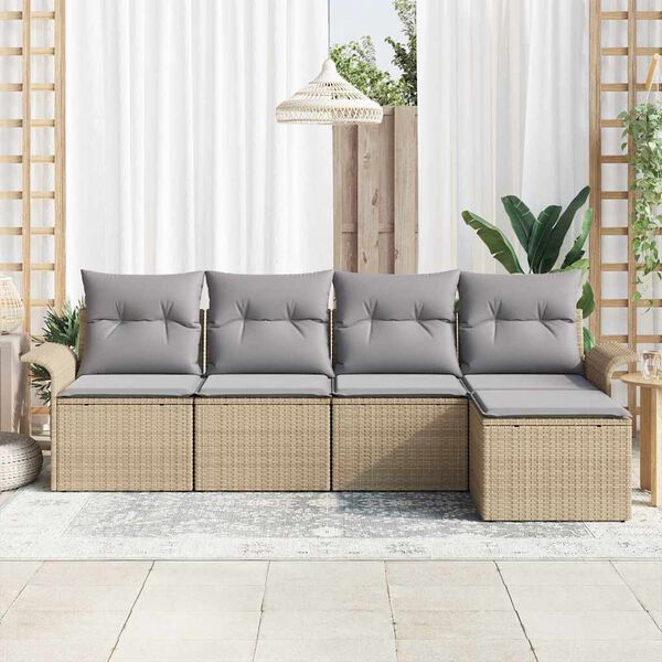 vidaXL Gartensofa-set mit Kissen mit Speicher 5 pcs Beige Poly-Rattan