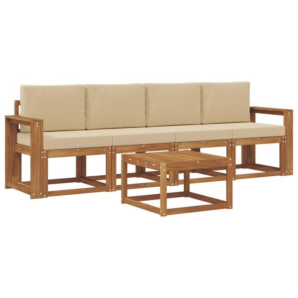 vidaXL Outdoor-Sofagarnitur 5 pcs Natur und Beige Massivholz Akazie