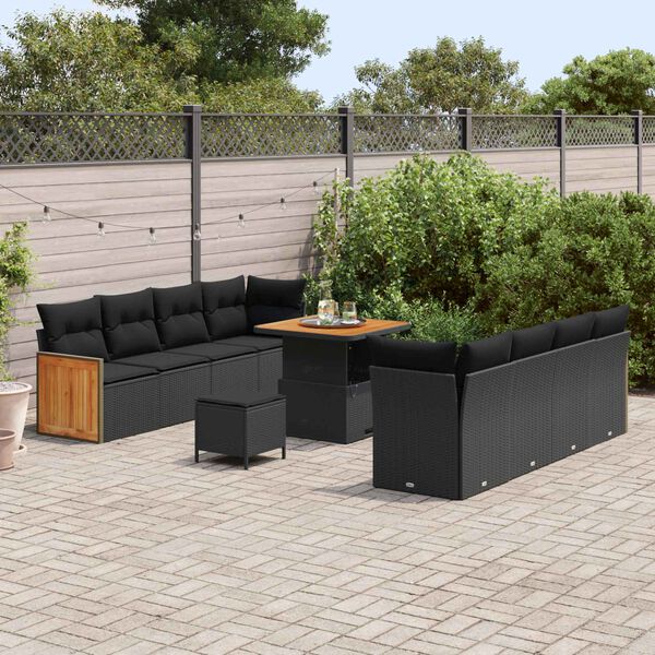 vidaXL Gartensofa-set mit Kissen 12 pcs Schwarz Poly-Rattan
