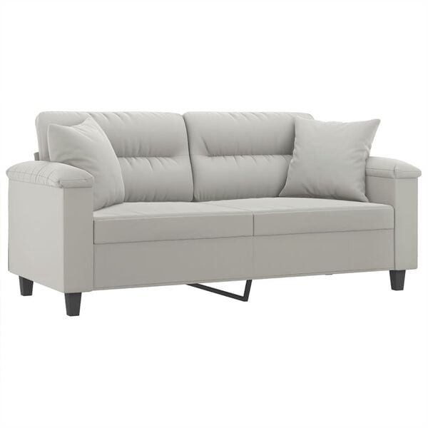 vidaXL 2-Sitzer-Sofa mit Kissen Hellgrau 140 cm Mikrofasergewebe