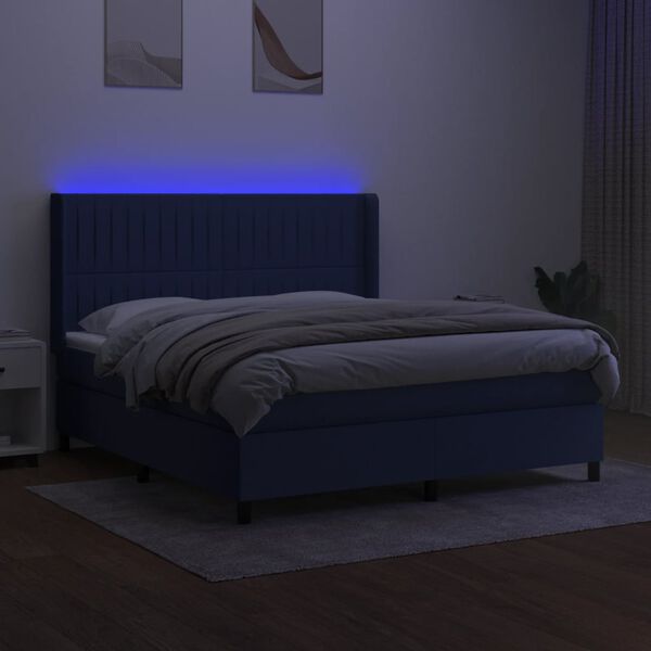 vidaXL Boxspringbett mit Matratze & LED Blau 180x200 cm Stoff