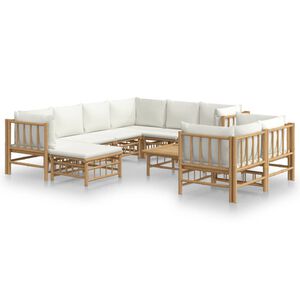 vidaXL 10-tlg. Garten-Lounge-Set mit Cremewei&szlig;en Kissen Bambus