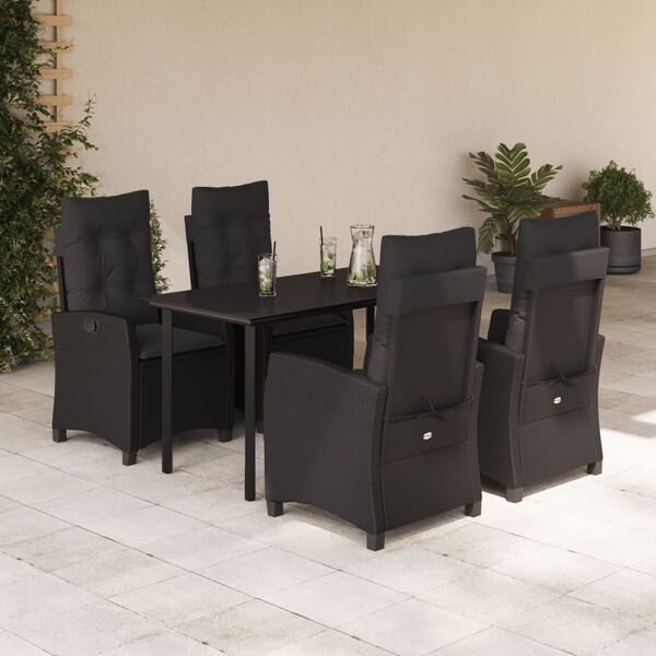 vidaXL 5-tlg. Garten-Essgruppe mit Kissen Schwarz Poly Rattan