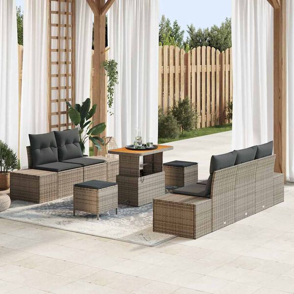 vidaXL Gartensofa-set mit Kissen mit Speicher 8 pcs Grau Poly Rattan