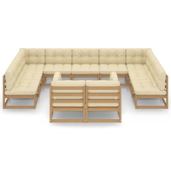 vidaXL 11-tlg. Garten-Lounge-Set mit Kissen Honigbraun Massivholz