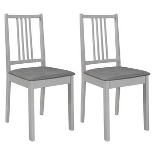vidaXL Esszimmerst&uuml;hle mit Kissen 2 Stk. Grau Massivholz
