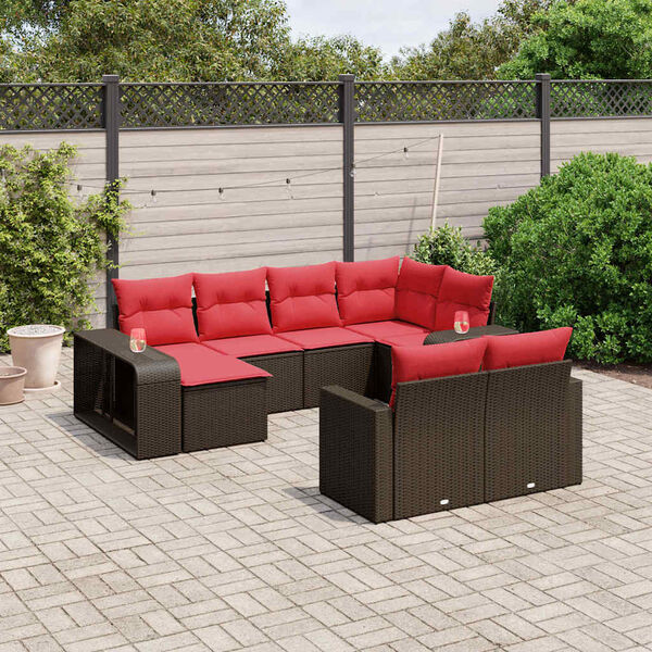 vidaXL 10-tlg. Garten-Sofagarnitur mit Kissen Braun Poly Rattan