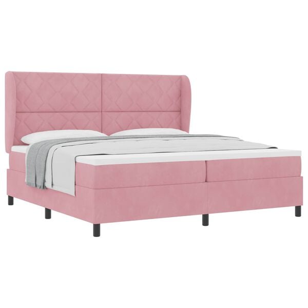 vidaXL Boxspringbett mit Matratze Rosa 200 x 200 cm Polyester