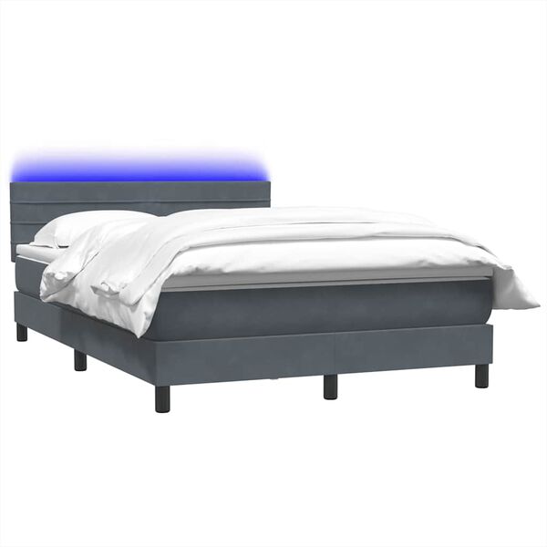 vidaXL Boxspringbett mit Matratze & LED Dunkelgrau 160x220 cm Samt