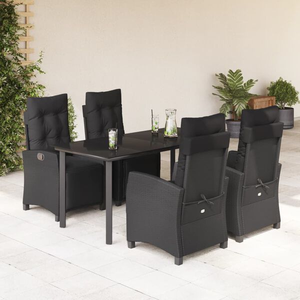 vidaXL 5-tlg. Garten-Essgruppe mit Kissen Schwarz Poly Rattan