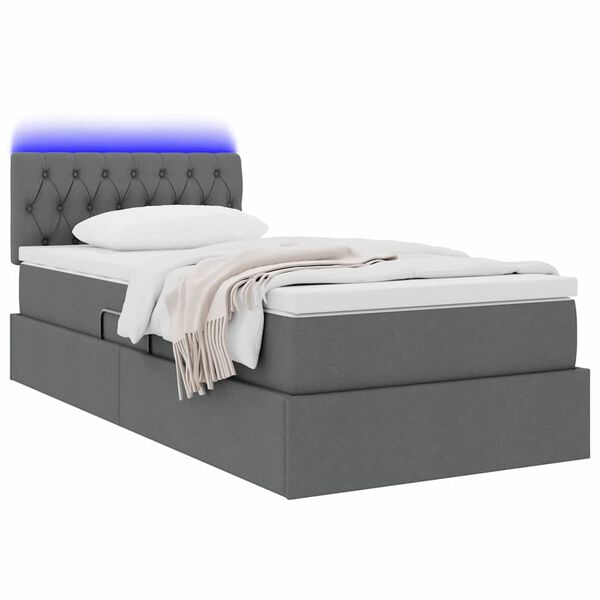 vidaXL Bett mit Stauraum und LED mit LED Dunkelgrau 90 x 200 cm Stoff