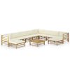 vidaXL 11-tlg. Garten-Lounge-Set mit Cremeweißen Kissen Bambus