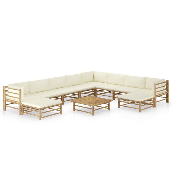 vidaXL 11-tlg. Garten-Lounge-Set mit Cremeweißen Kissen Bambus