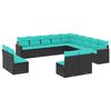 vidaXL 13-teiliges Gartensofa-Set mit Kissen, schwarzes Polyrattan