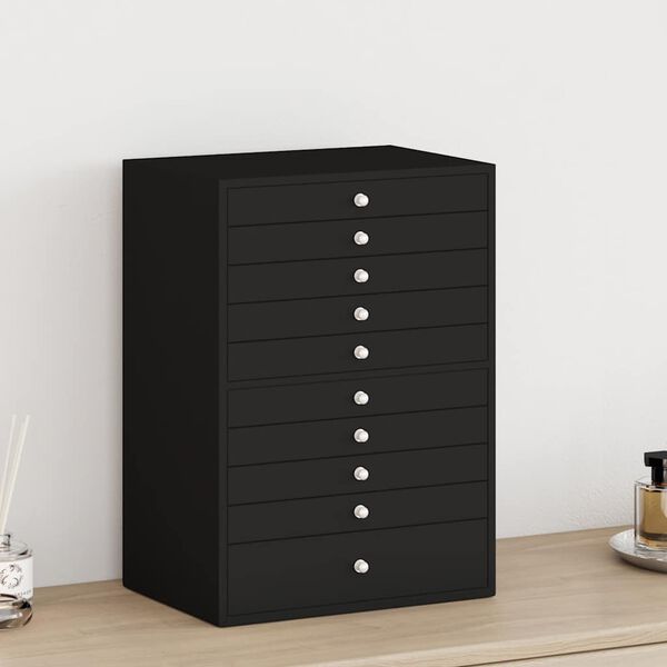 vidaXL Schmuckk&auml;stchen 10-lagig mit Uhrenhaltern Schwarz 29x20,5x40,5 cm