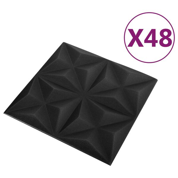 vidaXL Wandpaneele 48 pcs Origami Schwarz 50 x 50 cm XPS Schaum