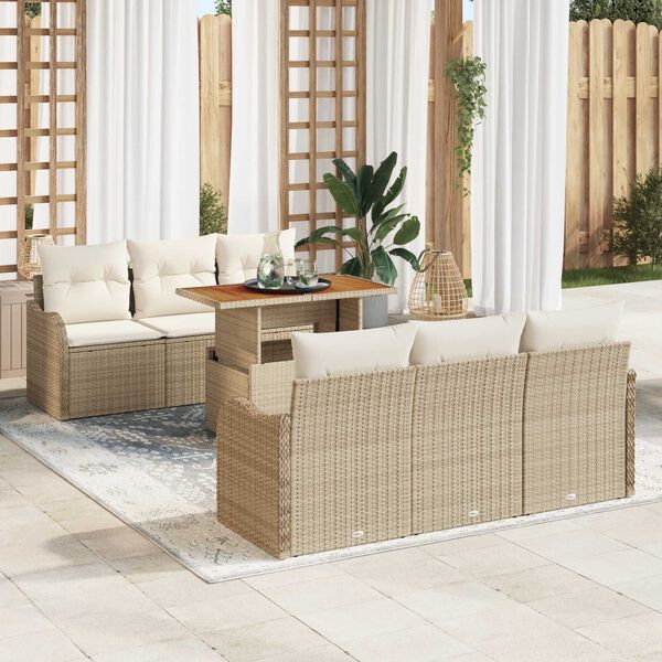 vidaXL Garten-Sofa-Set mit Speicher 7 pcs Beige Poly Rattan