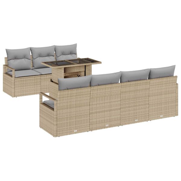 vidaXL Gartensofa-set mit Kissen mit Speicher 8 pcs Beige Poly Rattan