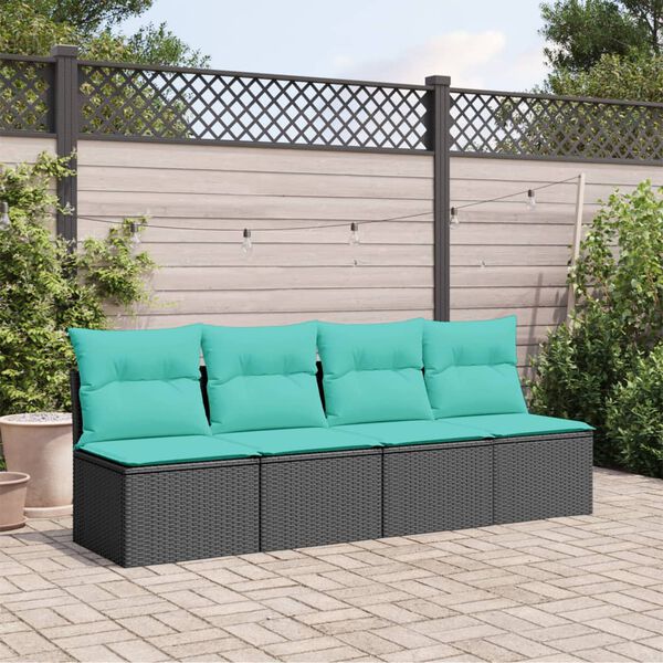 vidaXL Gartensofa mit Kissen 4-Sitzer Schwarz Poly Rattan