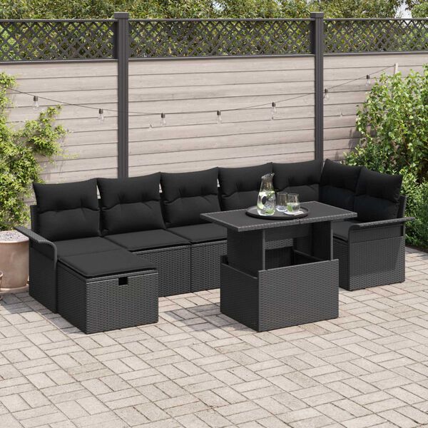 vidaXL Garten-Sofa-Set mit Kissen 8 pcs Schwarz Poly Rattan