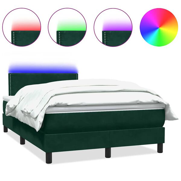 vidaXL Boxspringbett mit Matratze & LED Dunkelgr&uuml;n 120x210 cm Samt
