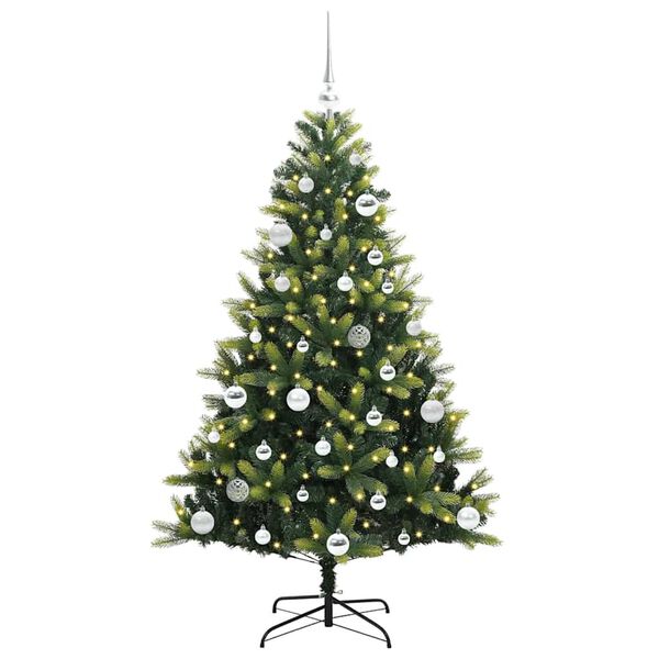 vidaXL K&uuml;nstlicher geflammter Weihnachtsbaum 150 LEDs Gr&uuml;n 150 cm