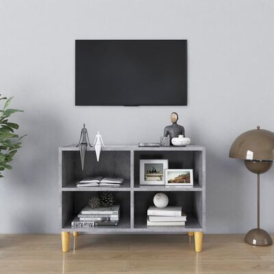 vidaXL TV-Schrank mit Massivholz-Beinen Betongrau 69,5x30x50 cm