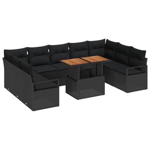 vidaXL Garten-Sofa-Set mit Speicher 10 pcs Schwarz Poly Rattan
