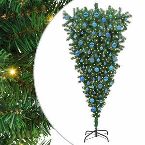 vidaXL Umgedrehter Kunst Weihnachtsbaum mit Kugelset Gr&uuml;n 180 cm PVC