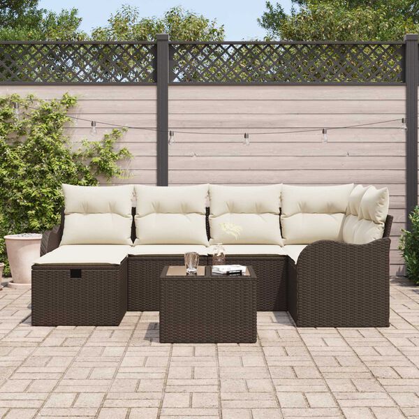 vidaXL Garten-Sofa-Set mit Kissen 7 pcs Braun und Creme Poly Rattan