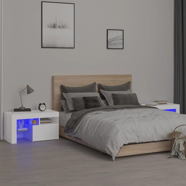 vidaXL Nachttische 2 Stk. mit LED-Leuchten Weiß 70x36,5x40 cm