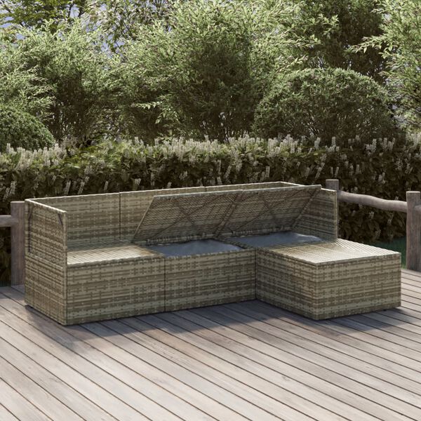 vidaXL 4-tlg. Garten-Lounge-Set mit Kissen Grau Poly Rattan