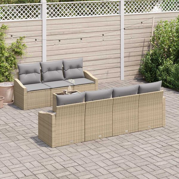 vidaXL Sofa Set mit Kissen 8 pcs Beige und Hellgrau Poly Rattan