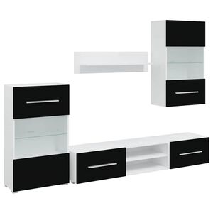 vidaXL F&uuml;nfteilige Wohnwand TV-Schrank mit LED-Beleuchtung Schwarz