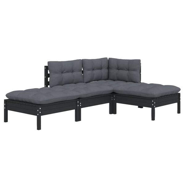 vidaXL 4-tlg. Garten-Lounge-Set mit Kissen Kiefer Massivholz