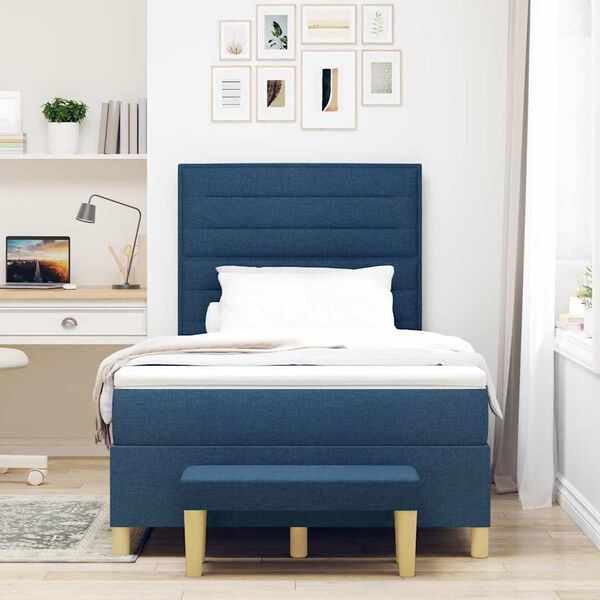 vidaXL Boxspringbett mit Matratze mit Kopfteil Blau 120 x 190 cm Stoff