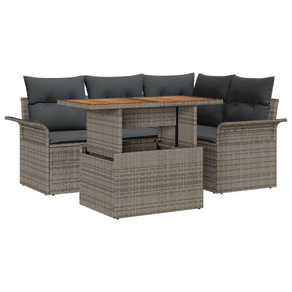 vidaXL Garten-Sofa-Set mit Speicher 5 pcs Grau Poly Rattan