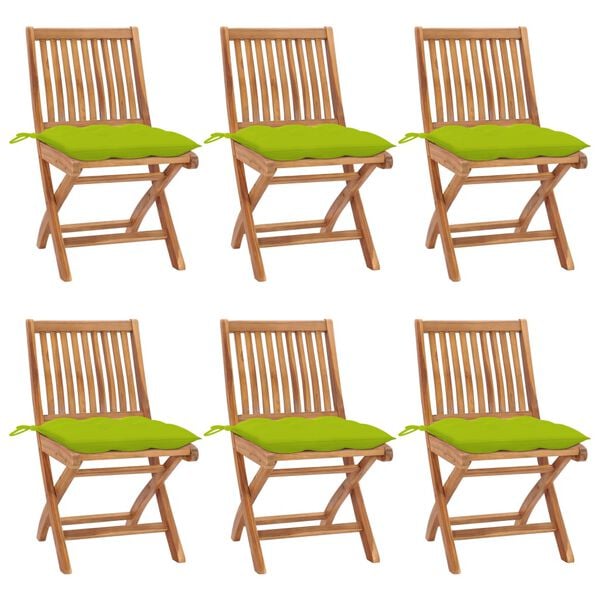 vidaXL Klappbare Gartenst&uuml;hle mit Kissen 6 Stk. Massivholz Teak