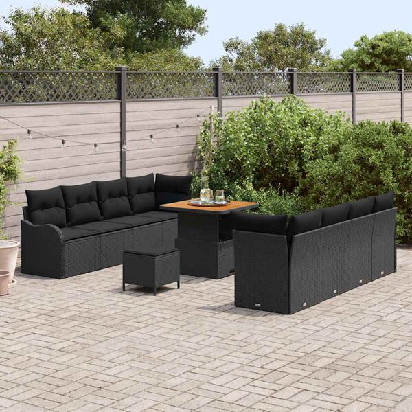 vidaXL Garten-Sofa-Set mit Kissen mit Speicher 11 pcs Schwarz