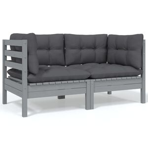 vidaXL 2-Sitzer-Gartensofa mit Kissen Grau Massivholz Kiefer